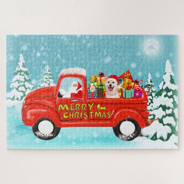 Shiba Inu Dog Christmas Santa Delivery Truck Jigsaw Puzzle (Horizontal)