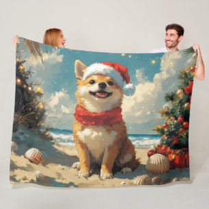 Shiba Inu Dog Christmas Vintage Beach Fleece Blanket