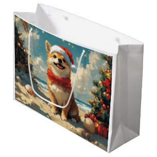 Shiba Inu Dog Christmas Vintage Beach Large Gift Bag