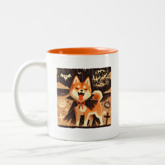 Shiba Inu dog dressed as a vampire for Halloween Two-Tone Coffee Mug