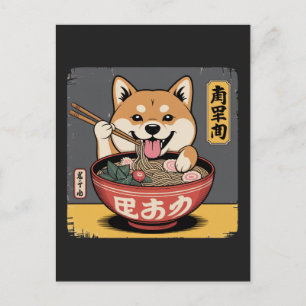 Shiba Inu Dog Eating Ramen  Holiday Postcard
