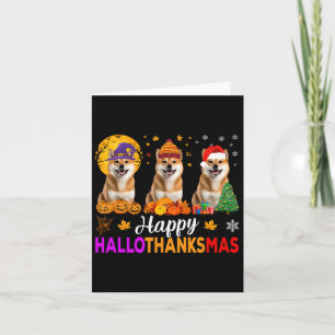 Shiba Inu Dog Halloween Christmas Hallothanksmas 1 Card