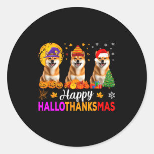 Shiba Inu Dog Halloween Christmas Hallothanksmas  Classic Round Sticker
