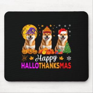 Shiba Inu Dog Halloween Christmas Hallothanksmas Mouse Pad