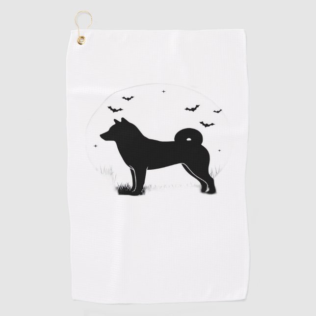 Shiba Inu Dog – Halloween Moon Silhouette Oversize Golf Towel (Front)