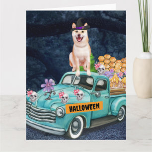 Shiba Inu Dog Halloween Truck Scary Night Card