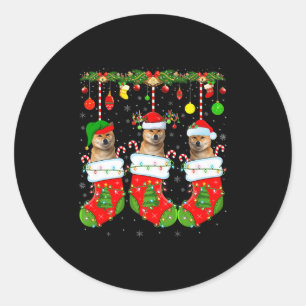 Shiba Inu Dog In Christmas Socks Funny Dog Xmas Pa Classic Round Sticker