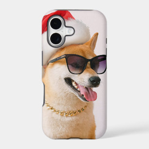 Shiba Inu dog in Santa Claus red hats
