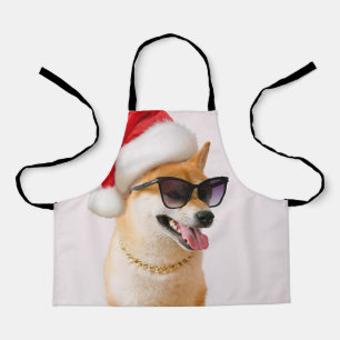 Shiba Inu dog in Santa Claus red hats Apron