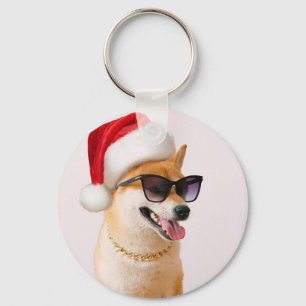 Shiba Inu dog in Santa Claus red hats Keychain