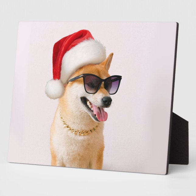 Shiba Inu dog in Santa Claus red hats Plaque (Side)