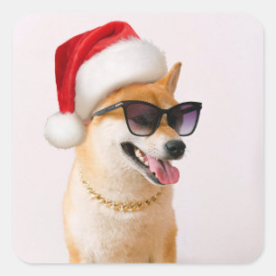 Shiba Inu dog in Santa Claus red hats Square Sticker