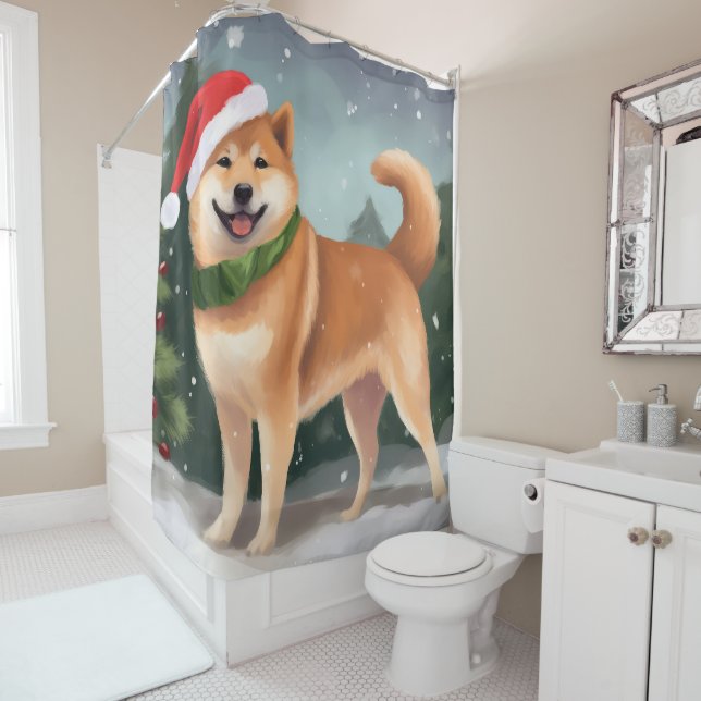 Shiba Inu Dog in Snow Christmas (In Situ)