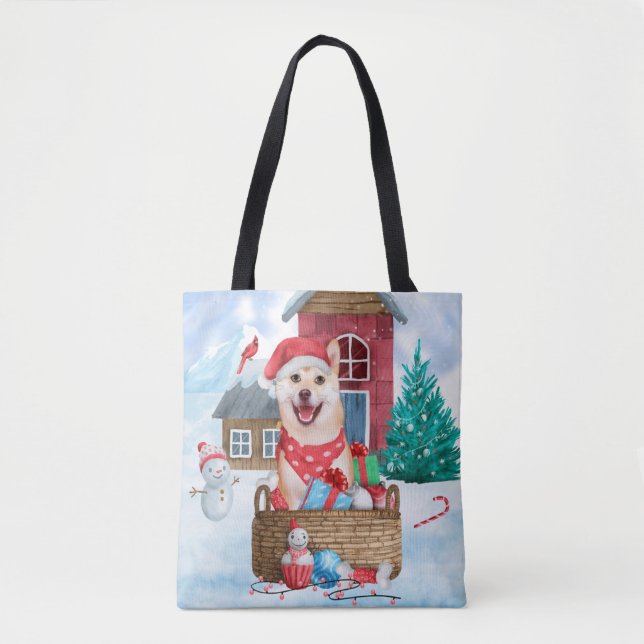 Shiba Inu Dog In snow Christmas Dog House Tote Bag (Front)