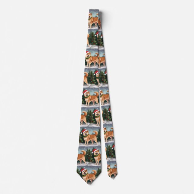 Shiba Inu Dog in Snow Christmas Tie (Front)