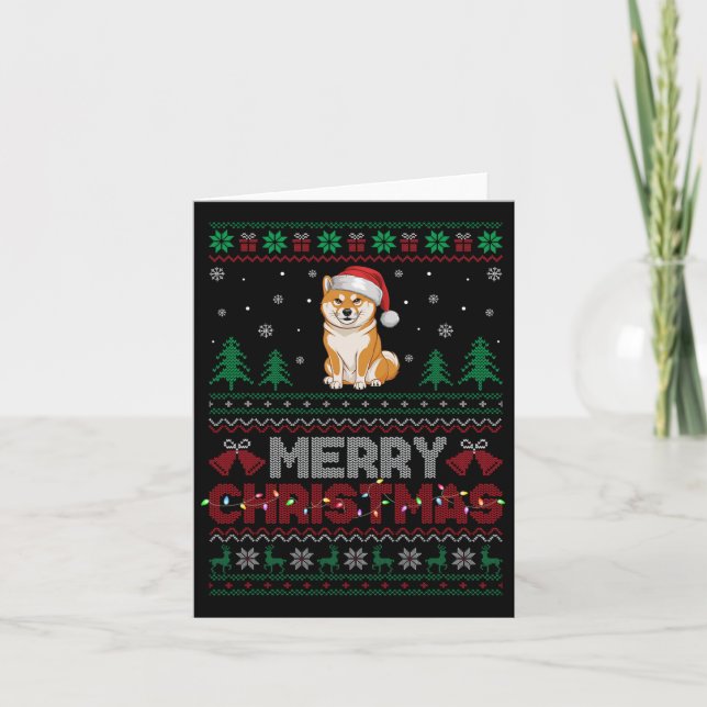 Shiba Inu Dog Lovers Santa Hat Christmas Tree Ligh Card (Front)