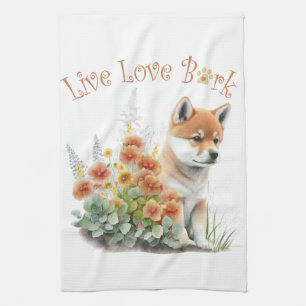 Shiba Inu Dog Mom Floral Kitchen Towel