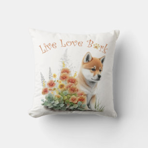 Shiba Inu Dog Mom Floral Throw Pillow
