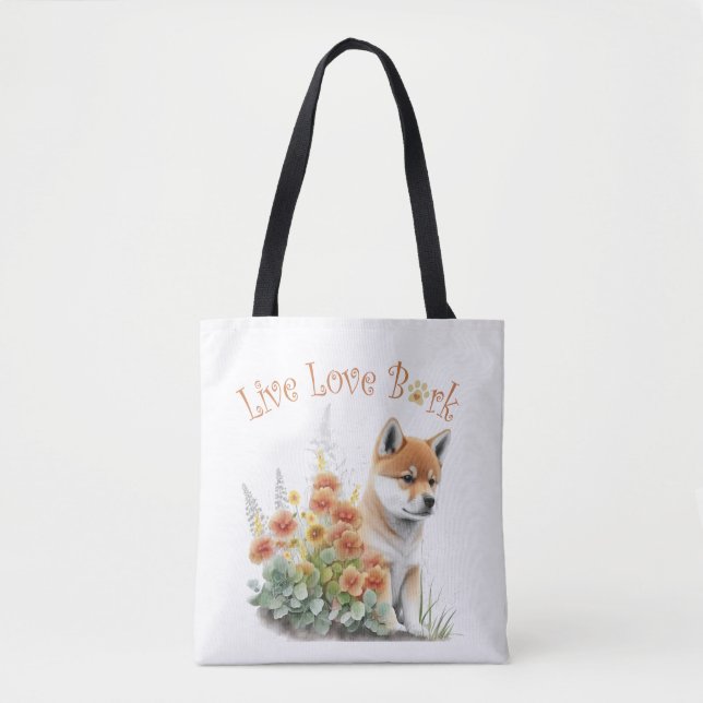 Shiba Inu Dog Mom Floral Tote Bag (Front)
