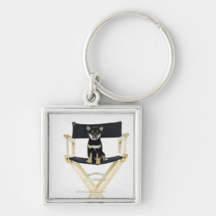 Shiba Inu dog on director's chair Keychain