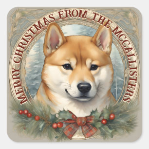 Shiba Inu Dog Personalized Christmas Card Sticker