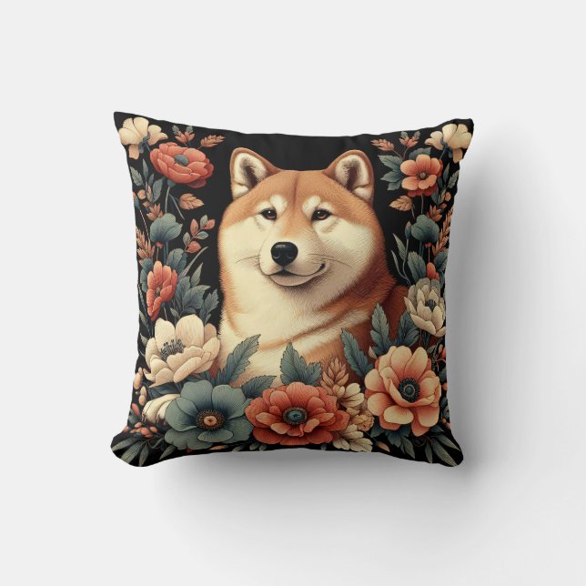 Shiba Inu Dog Pillow William Morris (Front)