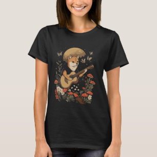 Shiba Inu Dog Playing Guitar Cottagecore T-Shirt