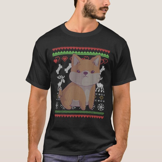 Shiba Inu Dog Santa Claus Ugly Christmas Pattern X T-Shirt (Front)