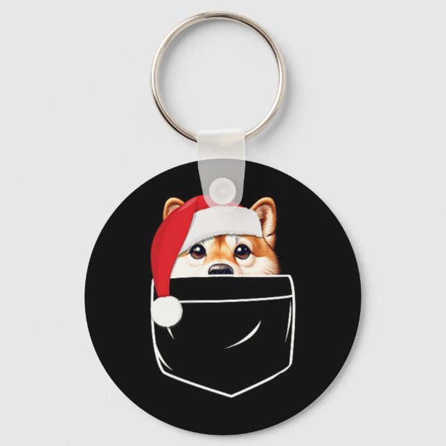 Shiba Inu Dog Santa Hat Christmas Pocket Fun Xmas  Keychain (Front)