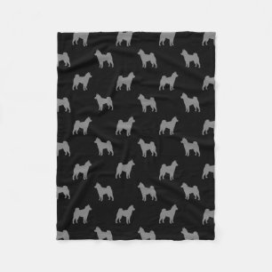 Shiba Inu Dog Silhouettes Pattern Grey and Black Fleece Blanket