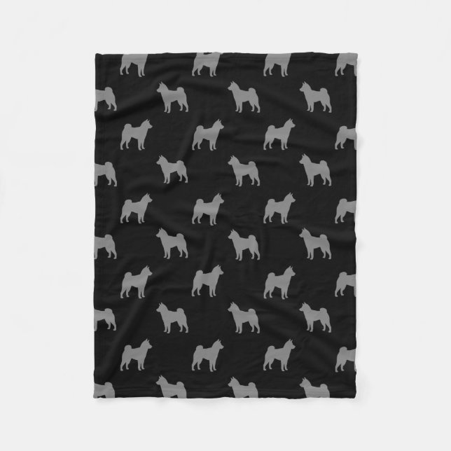Shiba Inu Dog Silhouettes Pattern Grey and Black Fleece Blanket (Front)