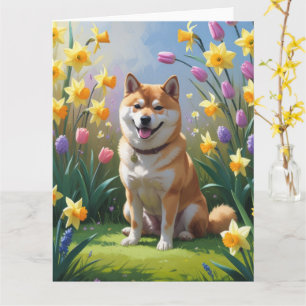 Shiba Inu Dog Spring Flowers Painting Card
