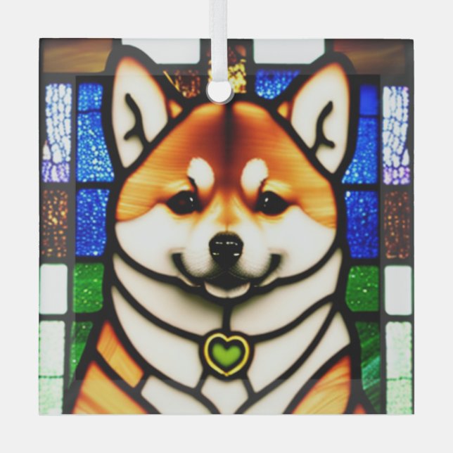 Shiba Inu Dog "Stained Glass"  Glass Ornament (Front)