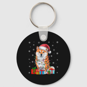 Shiba Inu Dog Ugly Xmas Lights Santa Shiba Inu Dog Keychain