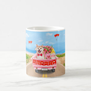 Shiba Inu Dog Valentine's Day Truck Hearts Throw P Coffee Mug