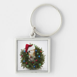 Shiba Inu dog wearing Santa hat sitting in Keychain