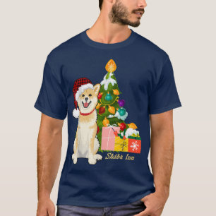 Shiba Inu Dog with Hat Santa Claus Christmas Tree  T-Shirt
