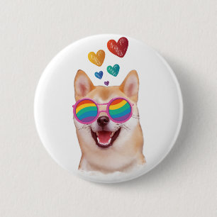 Shiba Inu Dog with Hearts Valentine's Day 2 Inch Round Button
