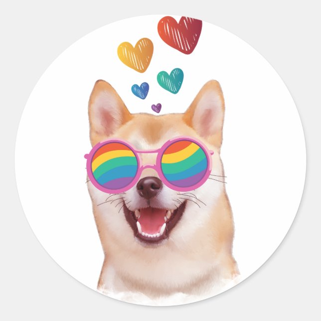 Shiba Inu Dog with Hearts Valentine's Day Classic Round Sticker (Front)