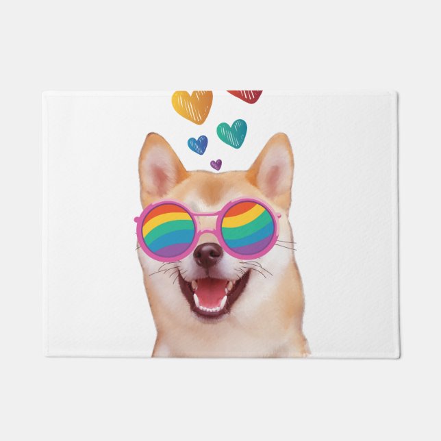 Shiba Inu Dog with Hearts Valentine's Day Doormat (Front)