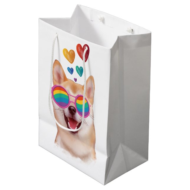 Shiba Inu Dog with Hearts Valentine's Day Medium Gift Bag (Front Angled)