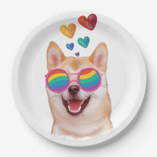 Shiba Inu Dog with Hearts Valentine's Day Paper Plate
