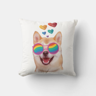 Shiba Inu Dog with Hearts Valentine's Day  Throw Pillow