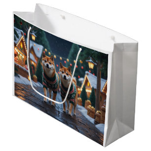 Shiba Inu Dogs Christmas Snow Holiday Large Gift Bag