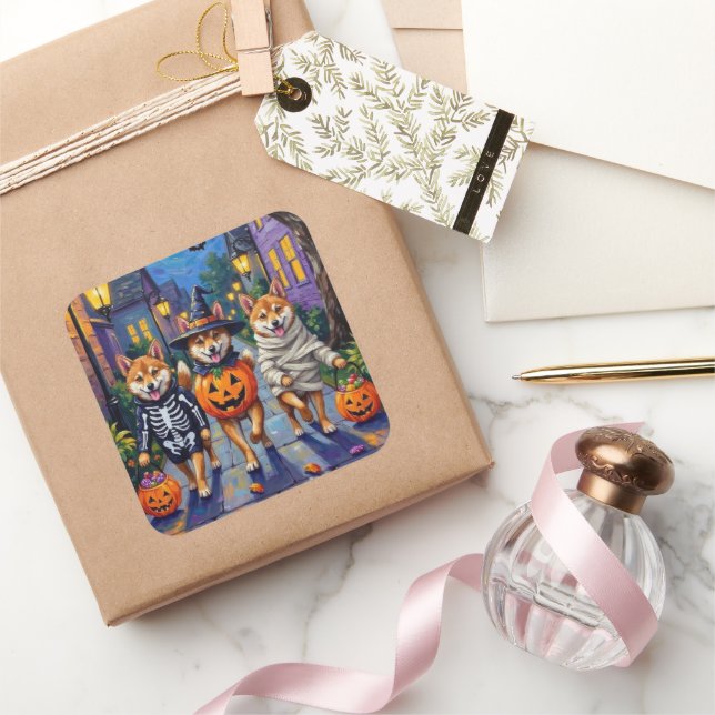 Shiba Inu Dogs in Halloween Costumes Square Sticker (Gifting)