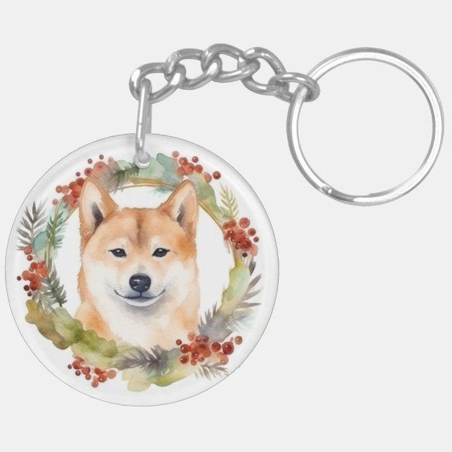 Shiba Inu Festive de la couronne de Noël Coupe (Dos gauche)