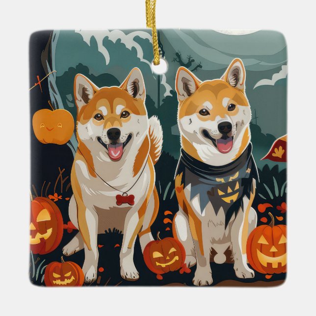 Shiba Inu Halloween Spooky Ceramic Ornament (Front)