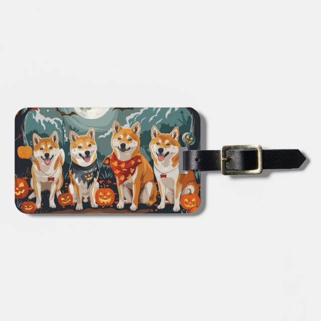 Shiba Inu Halloween Spooky Luggage Tag (Front Horizontal)
