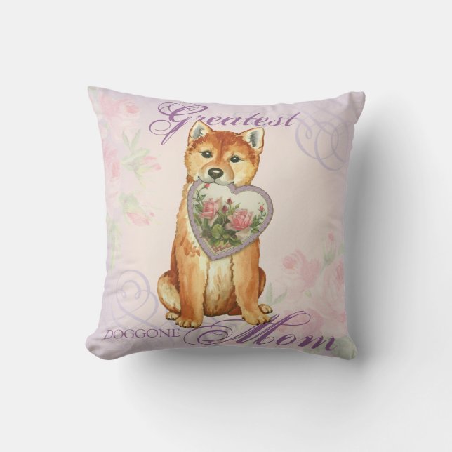 Shiba Inu Heart Mom Throw Pillow (Front)