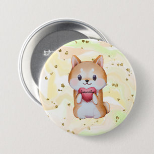 Shiba Inu Holding A Heart 3 Inch Round Button